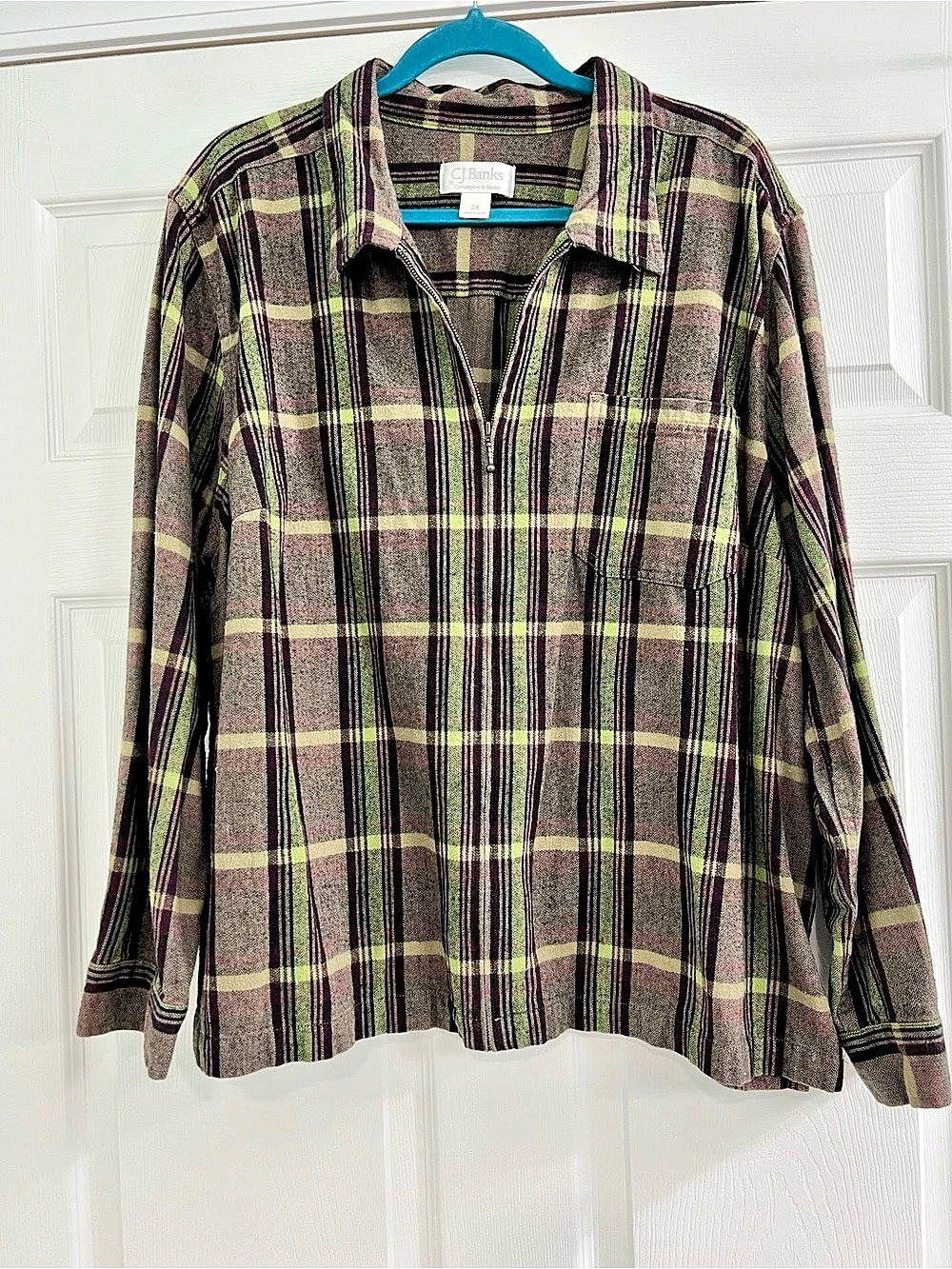CJ Banks Plaid Utility Jacket in Purple & Green Size 2X